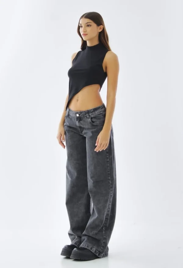Jean Tiro Bajo de Mujer Gris