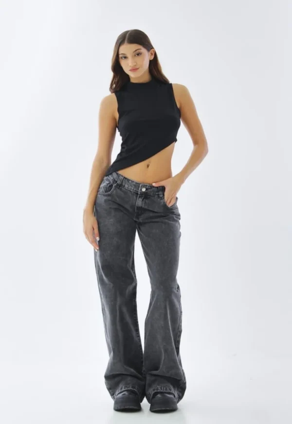 Jean Tiro Bajo de Mujer Gris