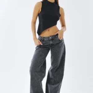 Jean Tiro Bajo de Mujer Gris
