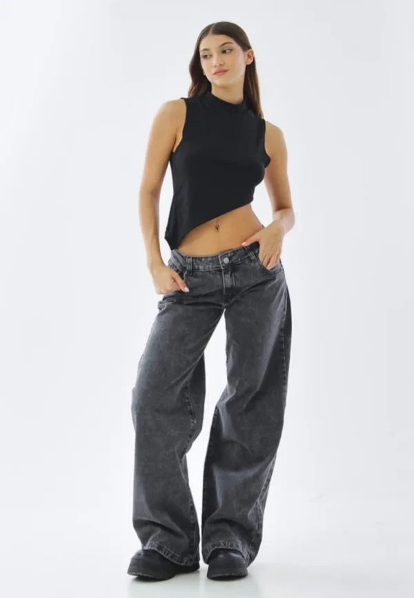 Jean Tiro Bajo de Mujer Gris