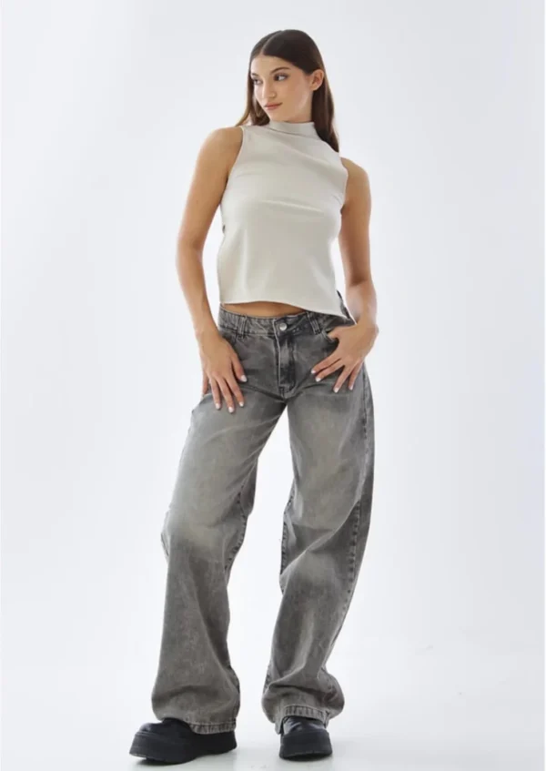 Jean Tiro Bajo de Mujer Gris Claro