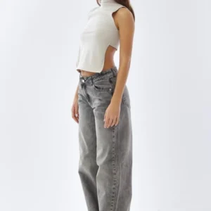 Jean Tiro Bajo de Mujer Gris Claro