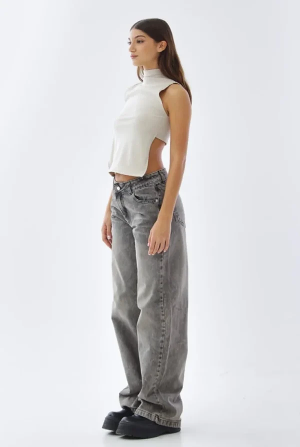 Jean Tiro Bajo de Mujer Gris Claro