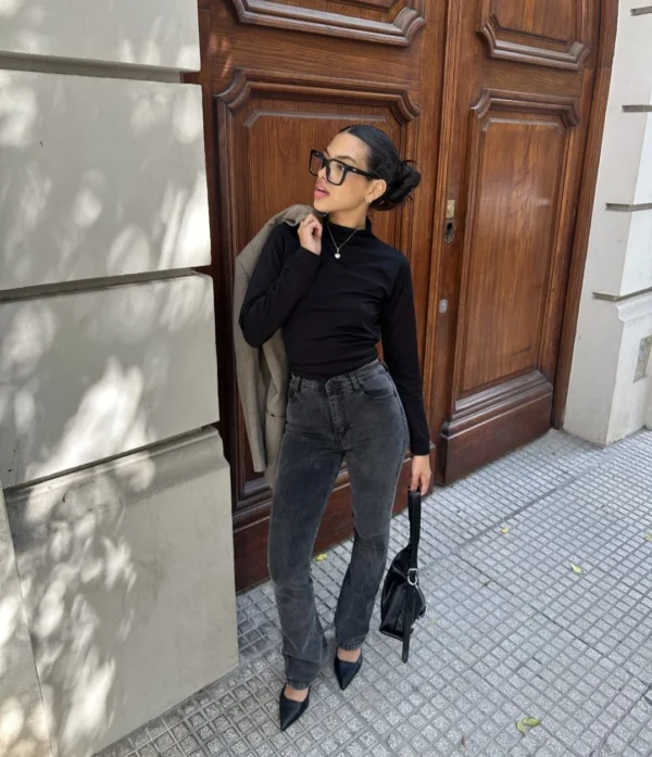 Jean Mom Liso Gris