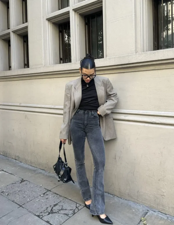 Jean Mom Liso Gris